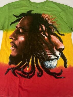 Zion Rootswear Bob Marley Lion Rasta Graphic Tee Green Yellow Red Men’s L